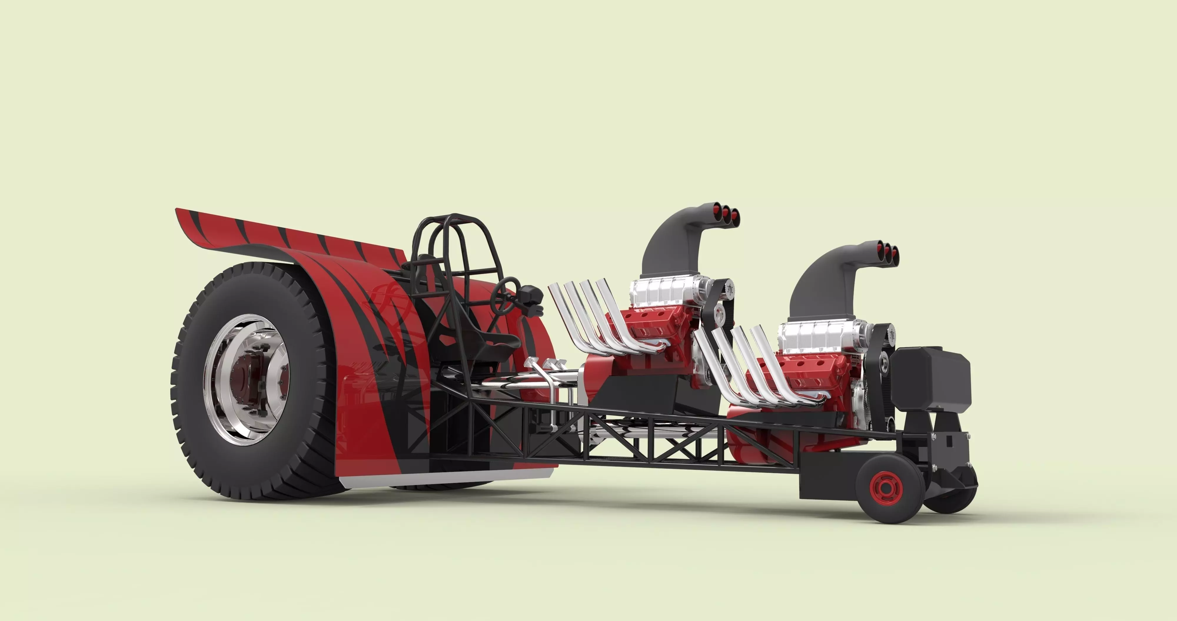 Twin-engined pulling tractor 3D model_0