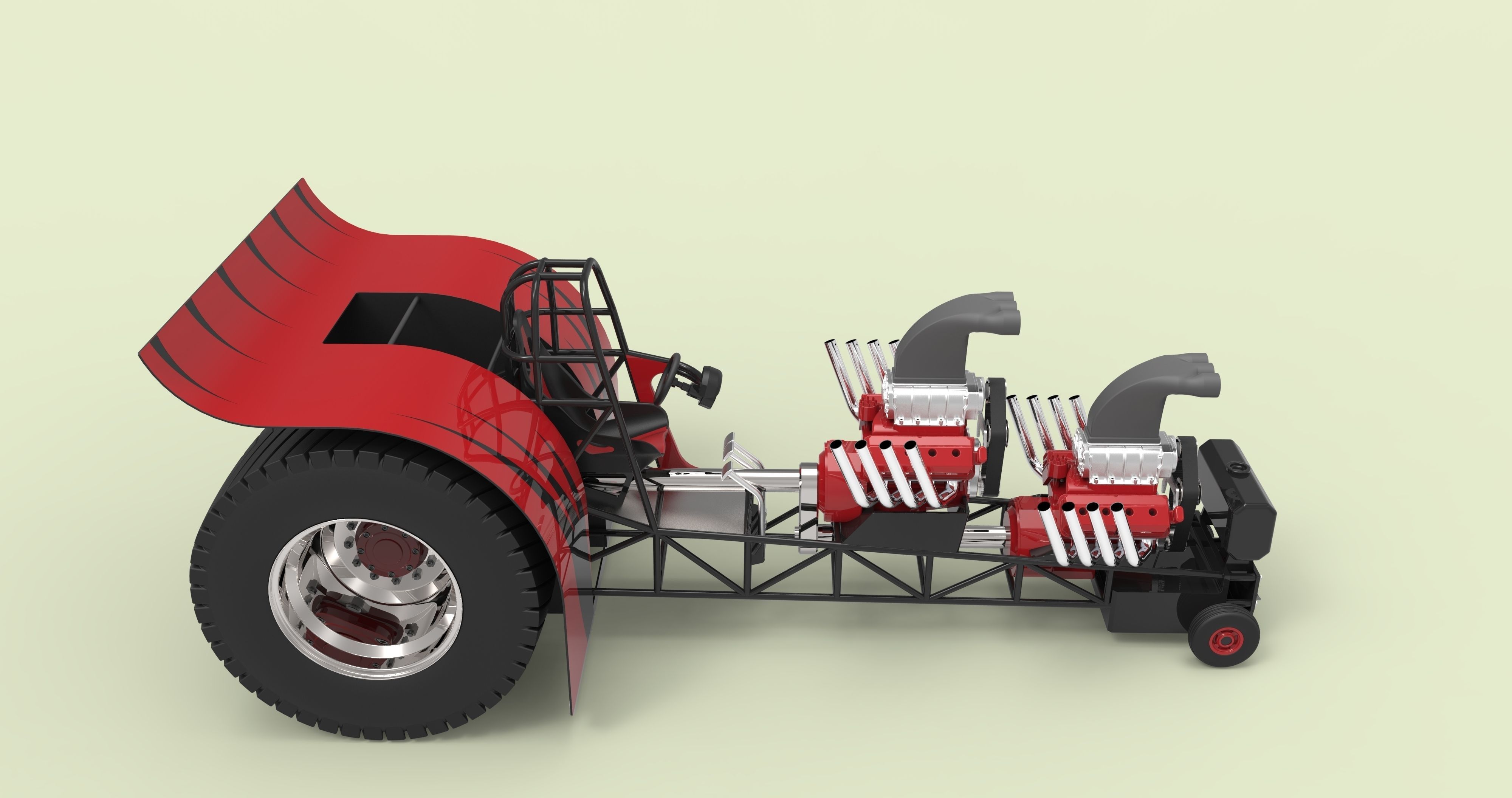 Twin-engined pulling tractor 3D model_3