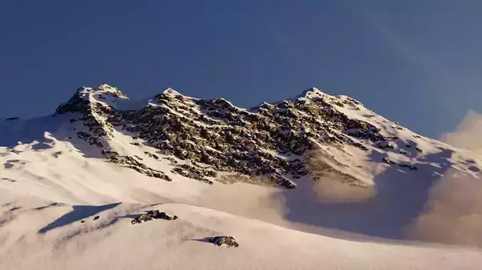 mountain 3d model covered in snow with sky