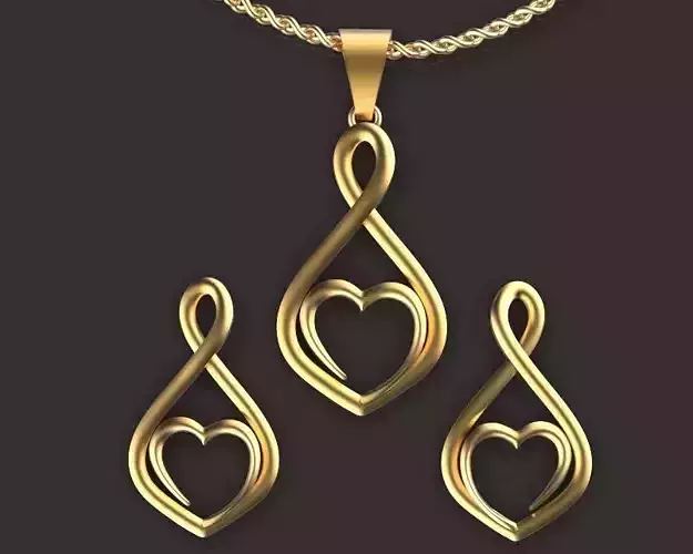 heart earrings and pendaant Silver Gold  Print