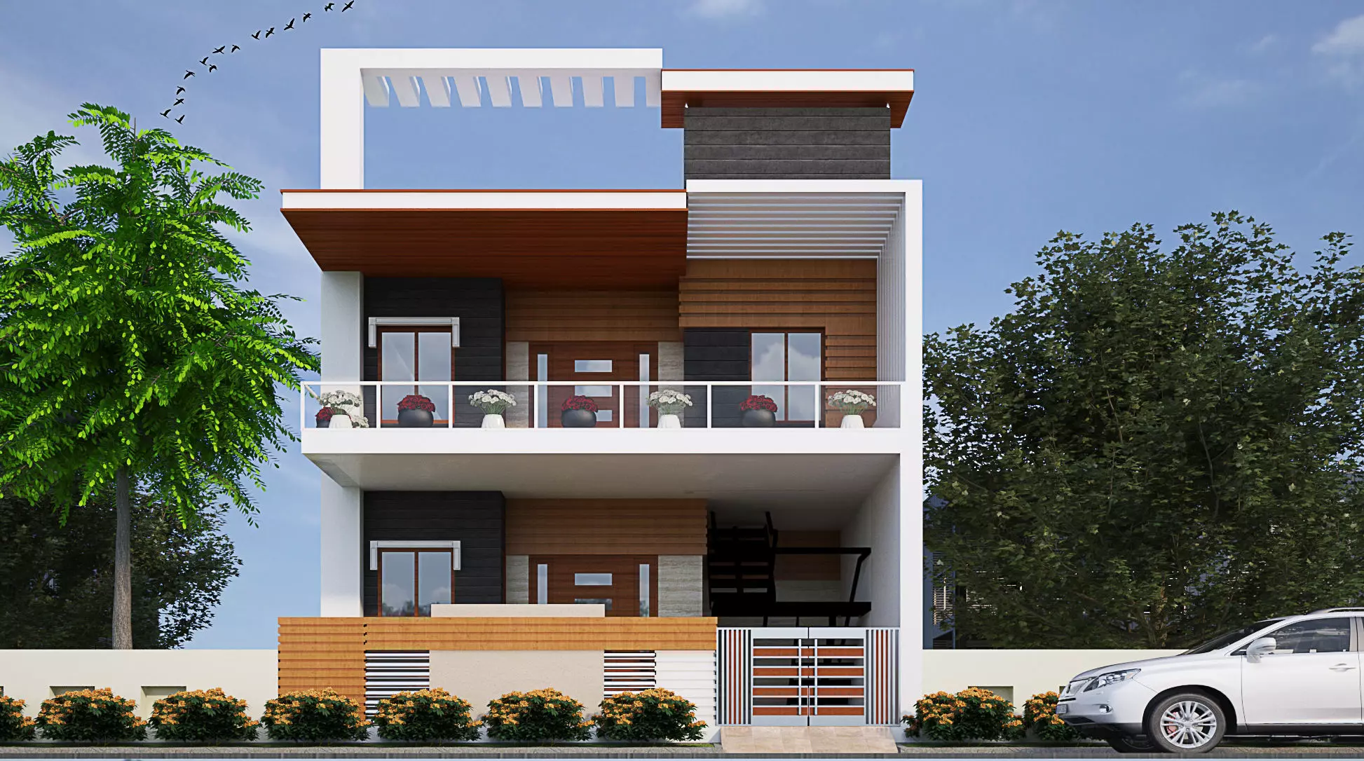 House two story with car parked 3D print model_0