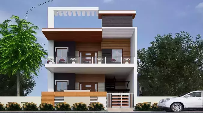 House two story with car parked 3D print model