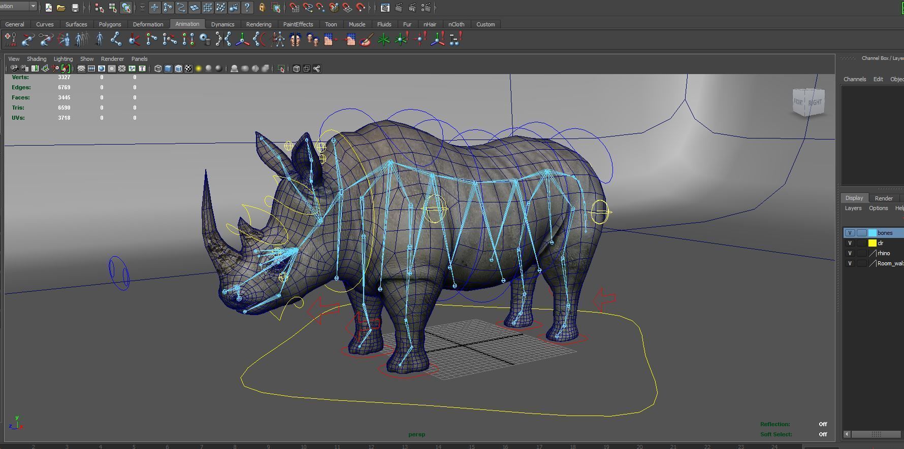 Rhino rigged Animated Rhinoceros realistic 3d Model Low-poly 3D model_14