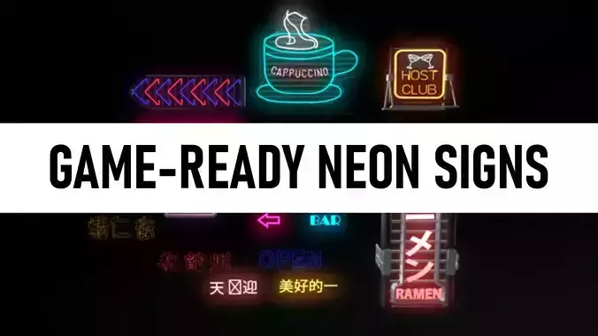 Pack of Neon Signs GAME-READY Low-poly 3D model