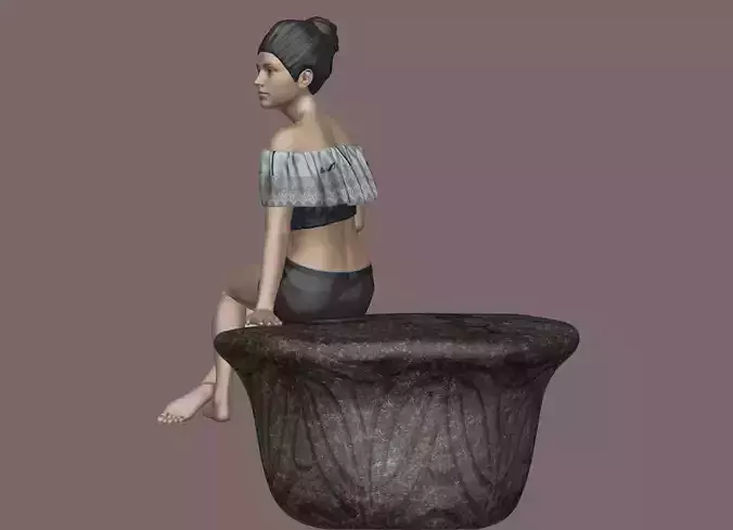 Beautiful girl in sitting Pose with Rock BASE 3D print model