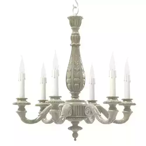 French Vintage Six-Light Carved Wood Chandelier