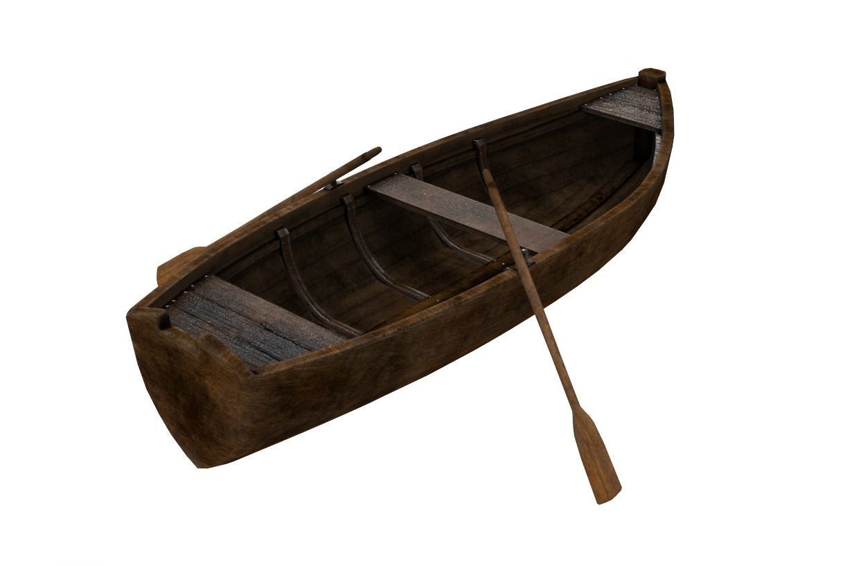 Old wooden rowing boat Low-poly 3D model_2