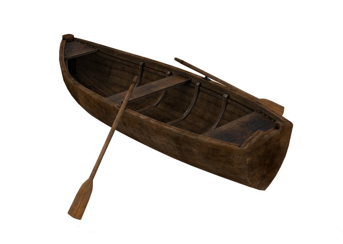Old wooden rowing boat Low-poly 3D model_1