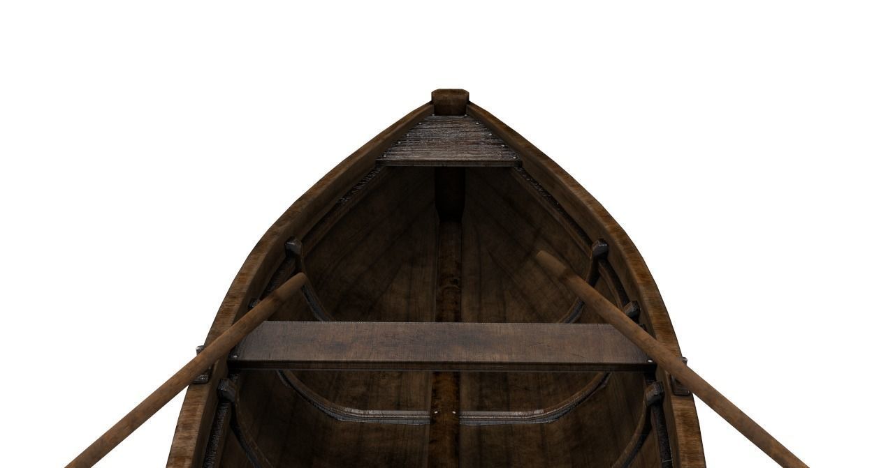 Old wooden rowing boat Low-poly 3D model_5