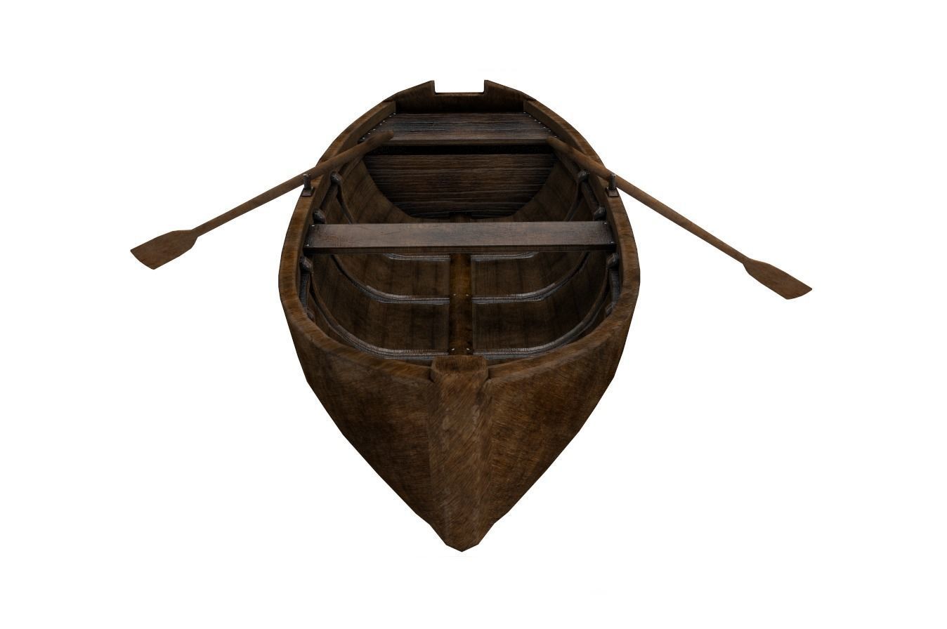 Old wooden rowing boat Low-poly 3D model_4