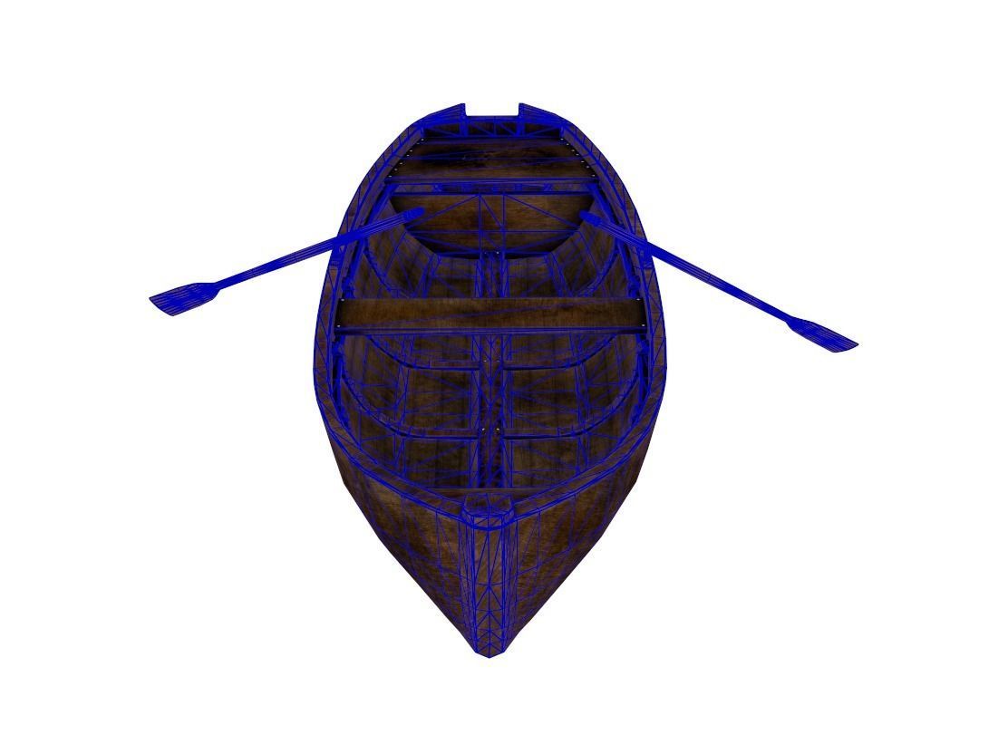 Old wooden rowing boat Low-poly 3D model_10