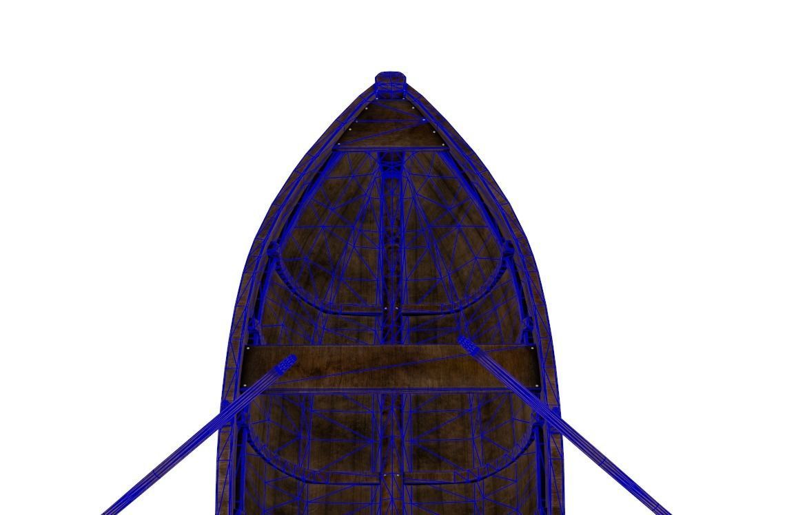 Old wooden rowing boat Low-poly 3D model_9