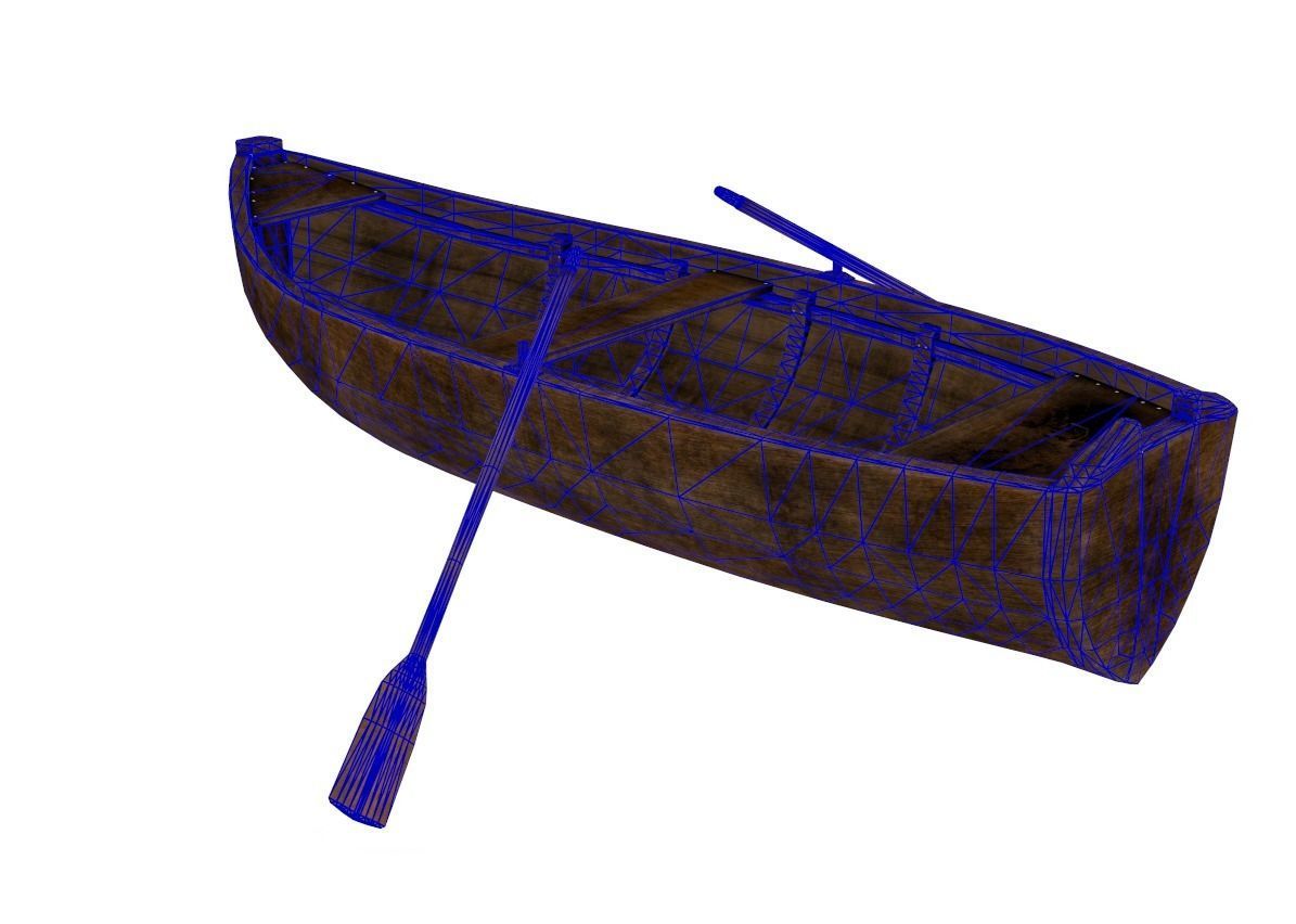 Old wooden rowing boat Low-poly 3D model_7