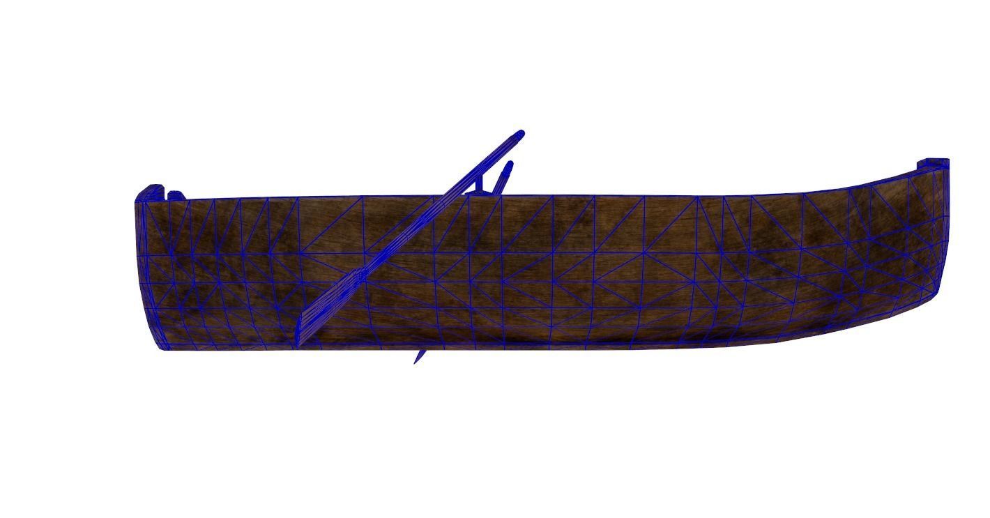 Old wooden rowing boat Low-poly 3D model_8