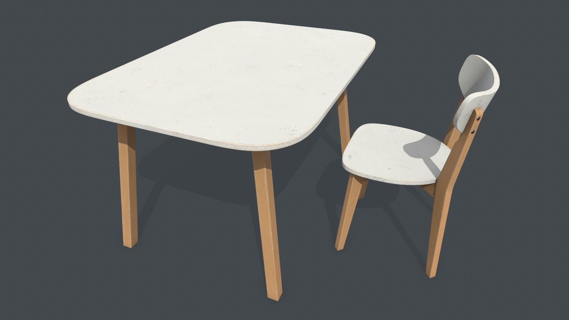 Old Dining Table and Chair Low-poly 3D model_4