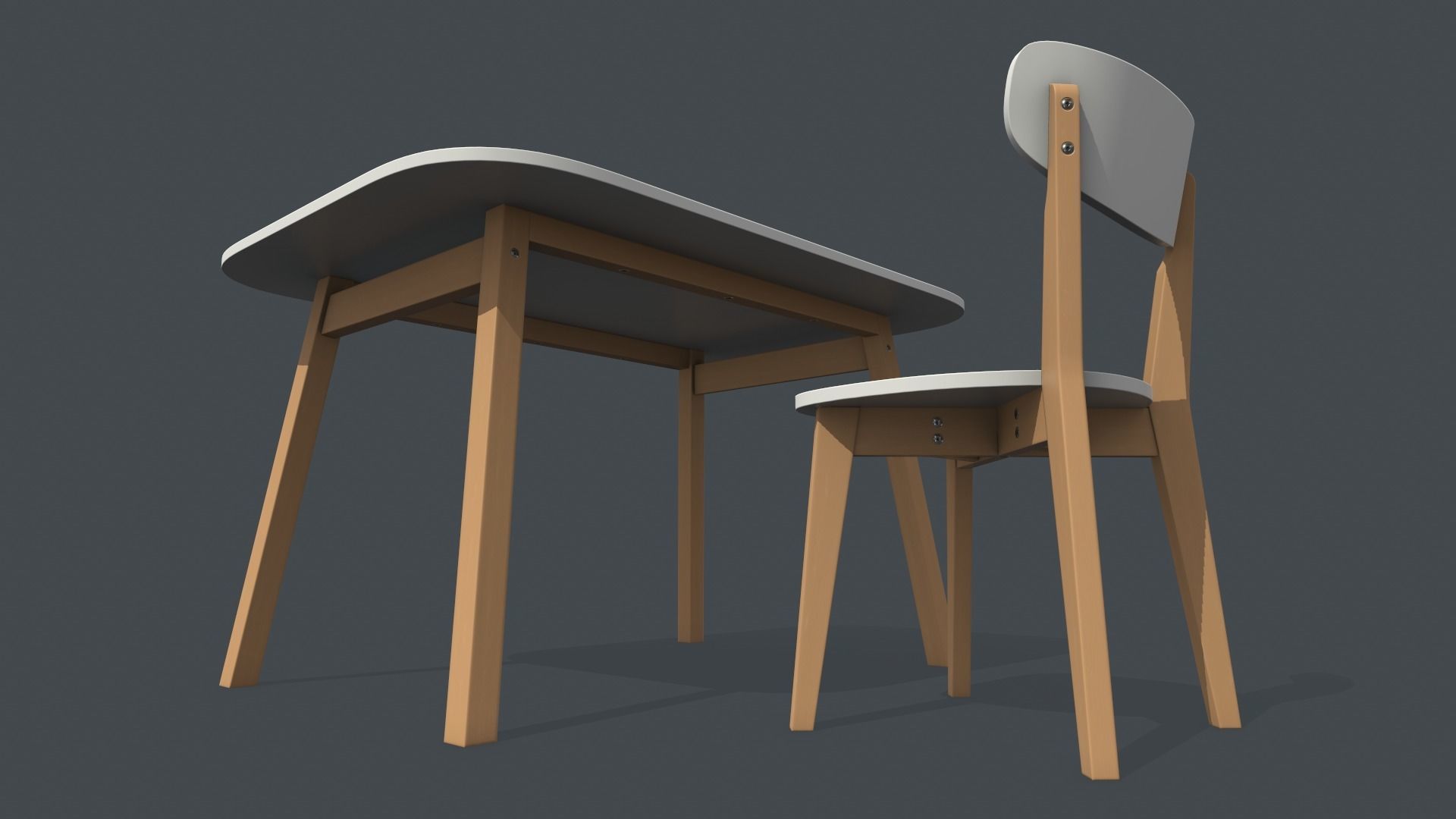 Old Dining Table and Chair Low-poly 3D model_10