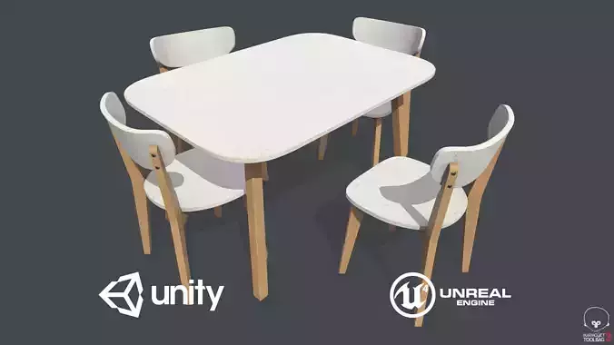Old Dining Table and Chair Low-poly 3D model