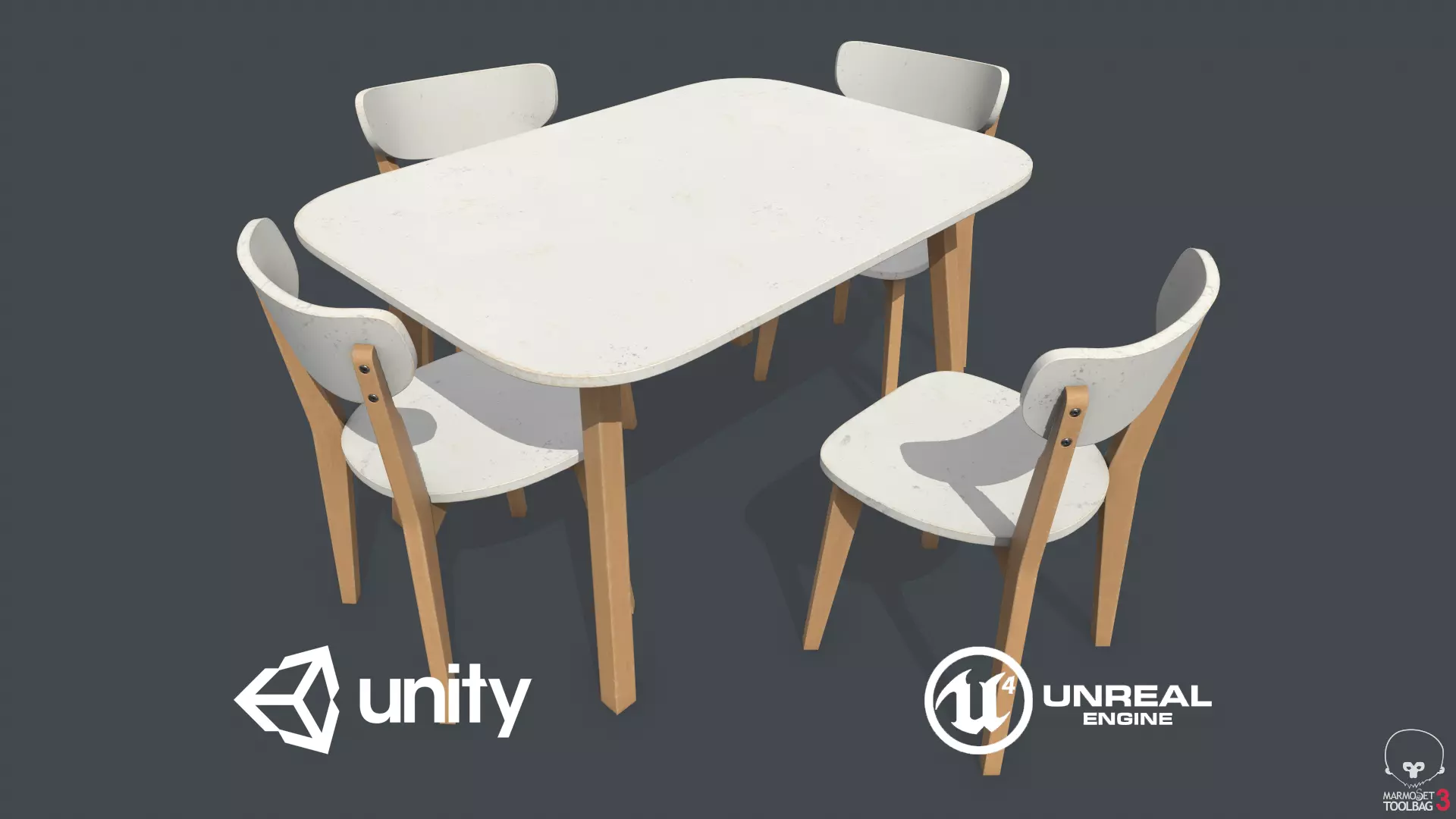 Old Dining Table and Chair Low-poly 3D model_0