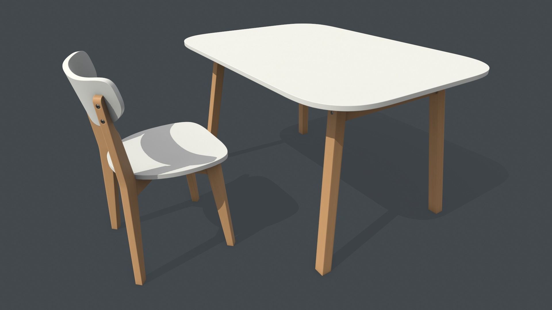 Old Dining Table and Chair Low-poly 3D model_8