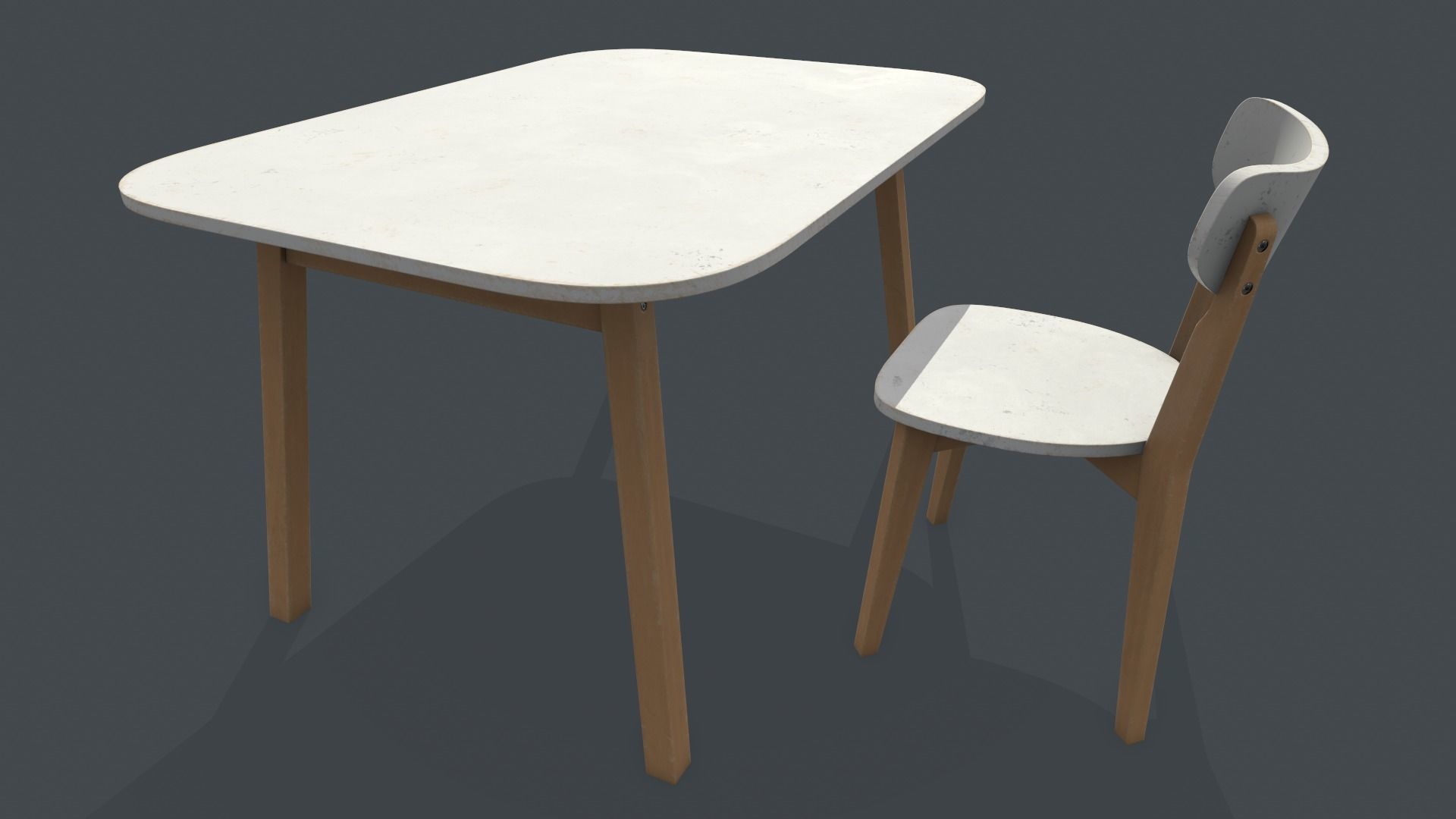 Old Dining Table and Chair Low-poly 3D model_7