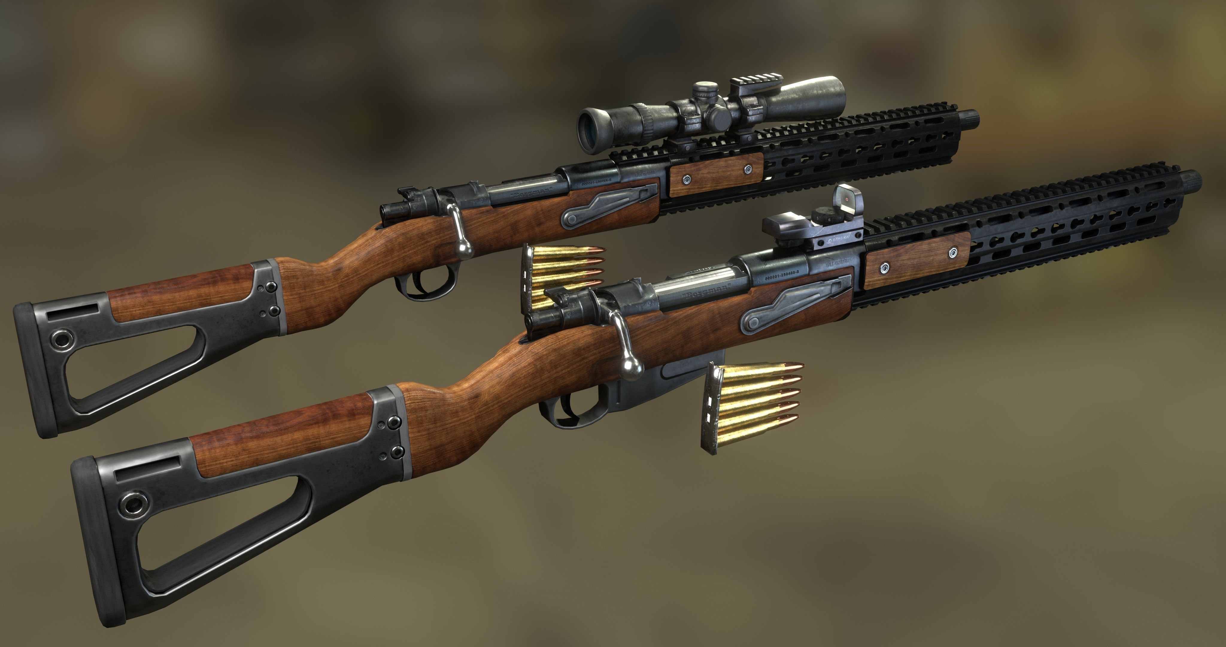 Karabiner 98k  Tactical Rifle Low-poly 3D model_7