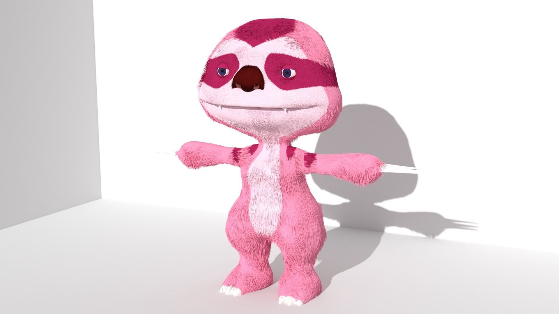 Sloth female Pink Low-poly 3D model_1