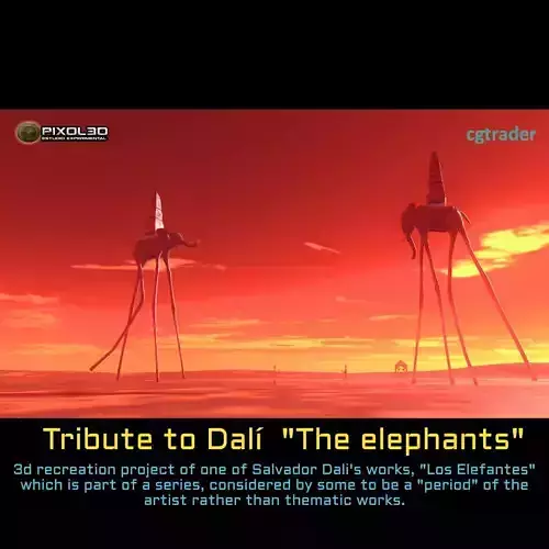 Tribute to Dali The elephants Low-poly 3D model