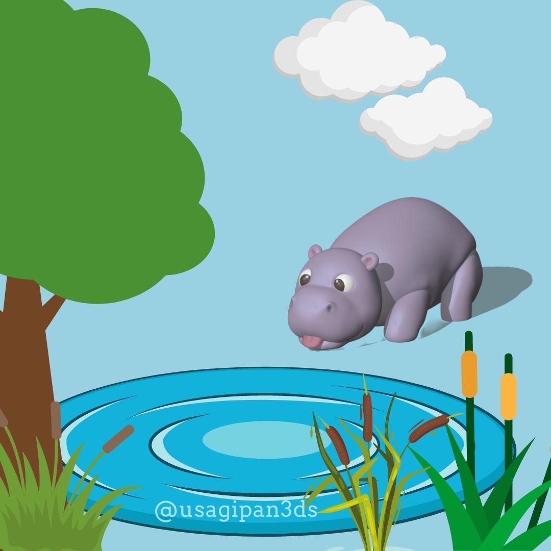 Cute Hippopotamus  3D print model_3