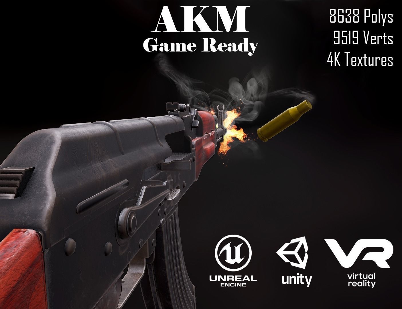 AKM 7 62mm Game ready low-poly Low-poly 3D model_0