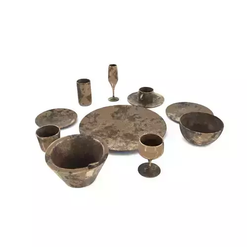 Dirt and Rusty Table Ware Low-poly 3D model