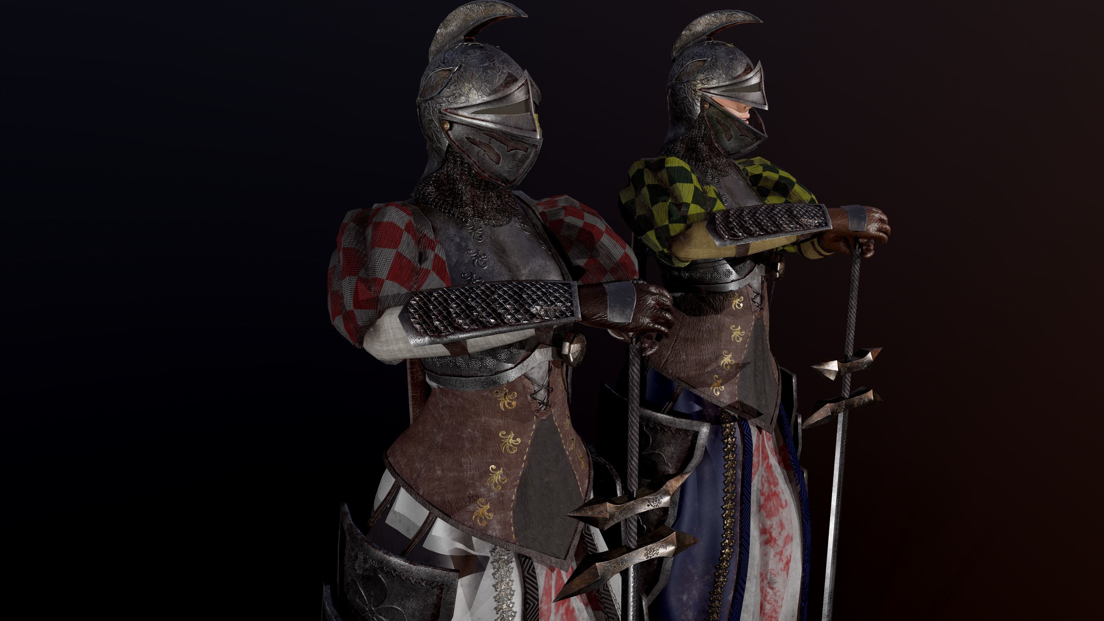 woman knight Low-poly 3D model_1