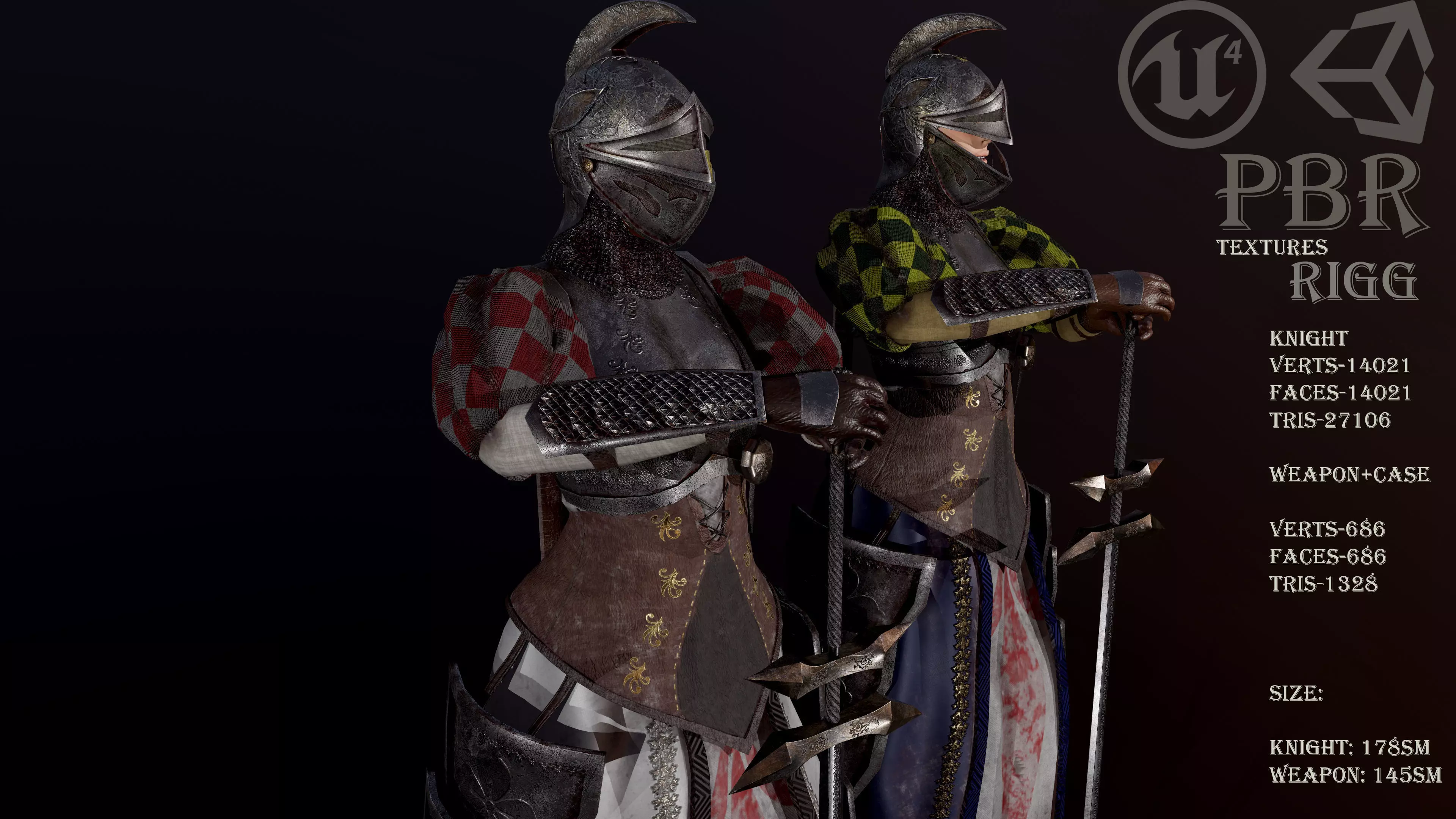 woman knight Low-poly 3D model_0