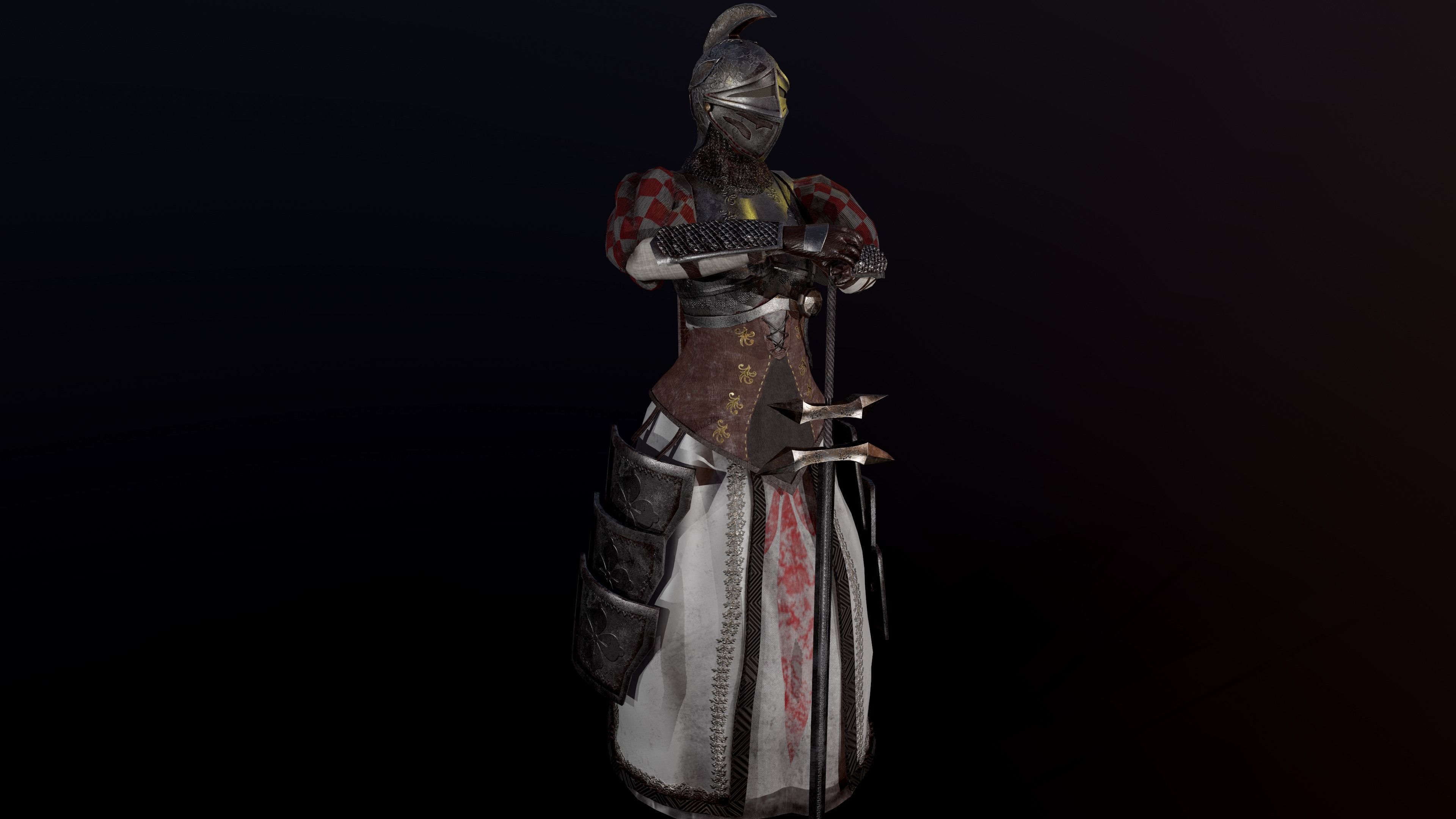 woman knight Low-poly 3D model_2