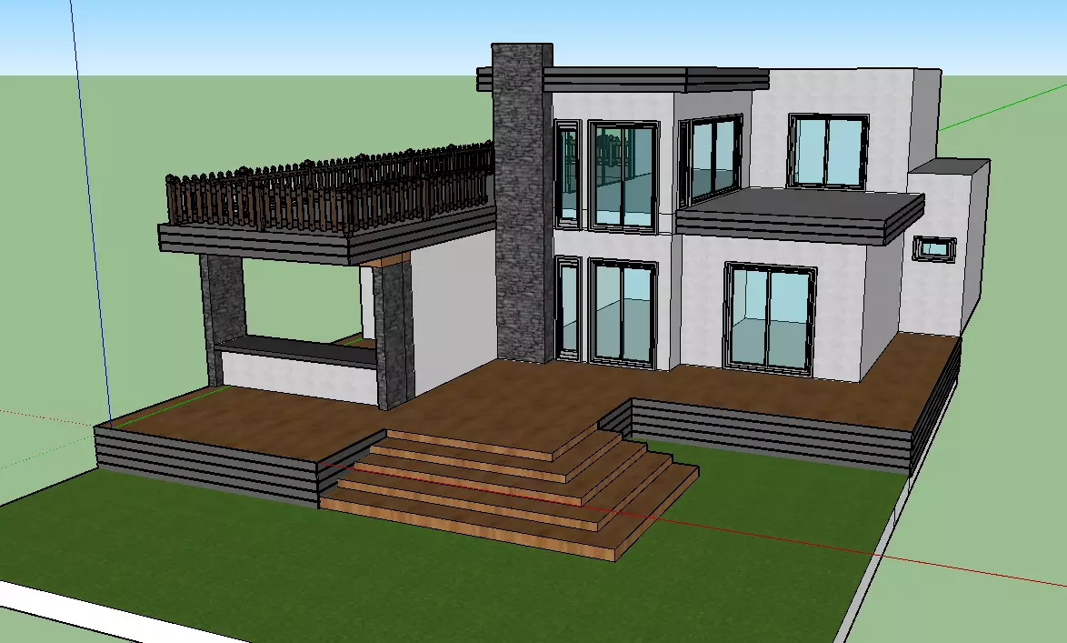 VILLAGE house with deck and stairs 3D model_0