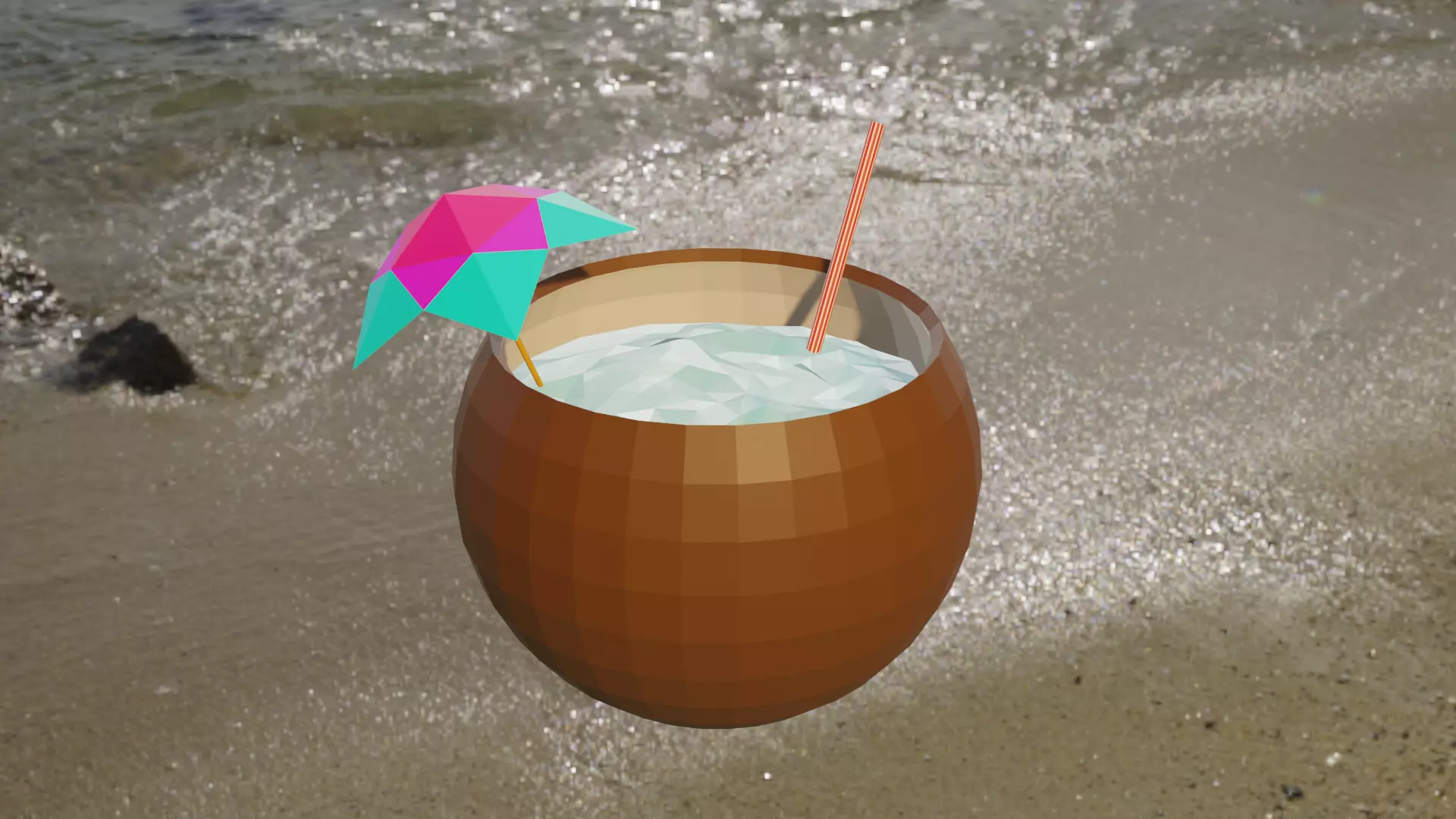 Coconut Drink Low-poly 3D model_0