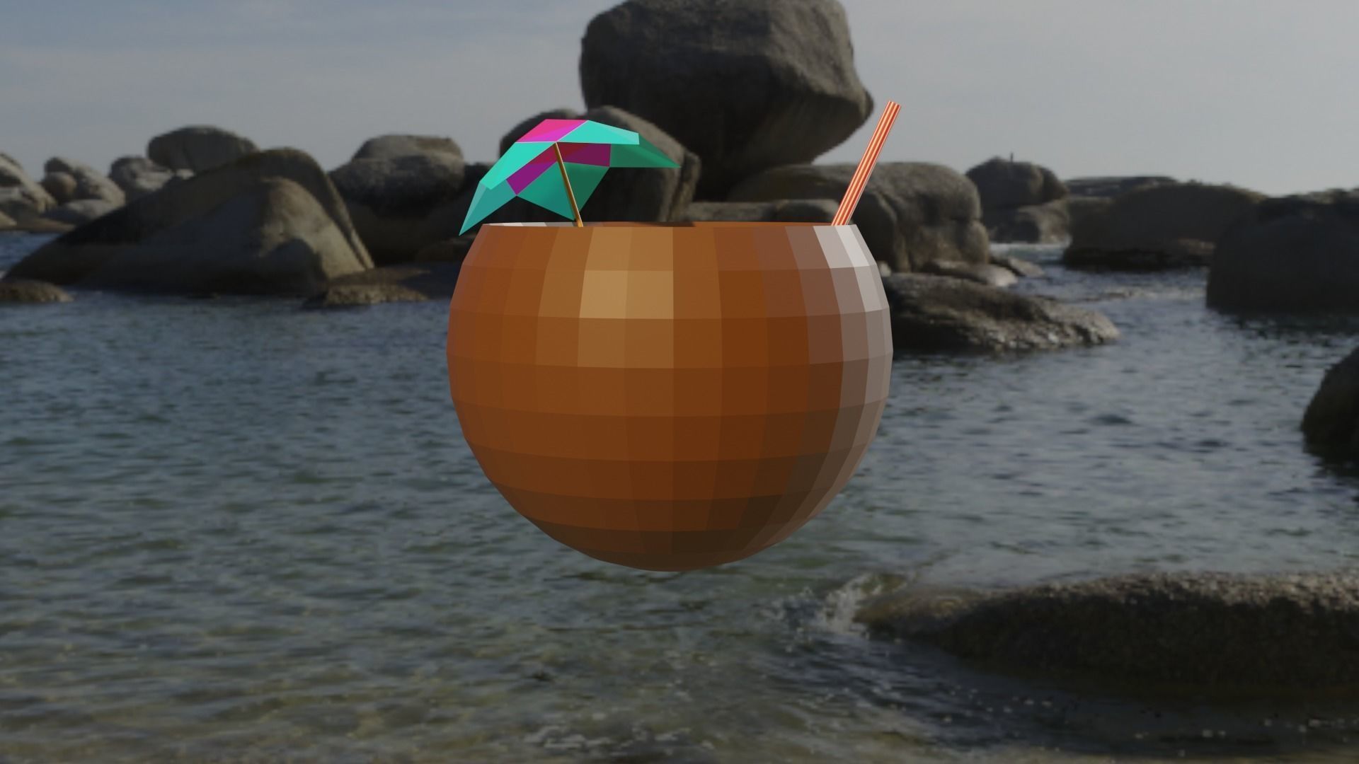 Coconut Drink Low-poly 3D model_2