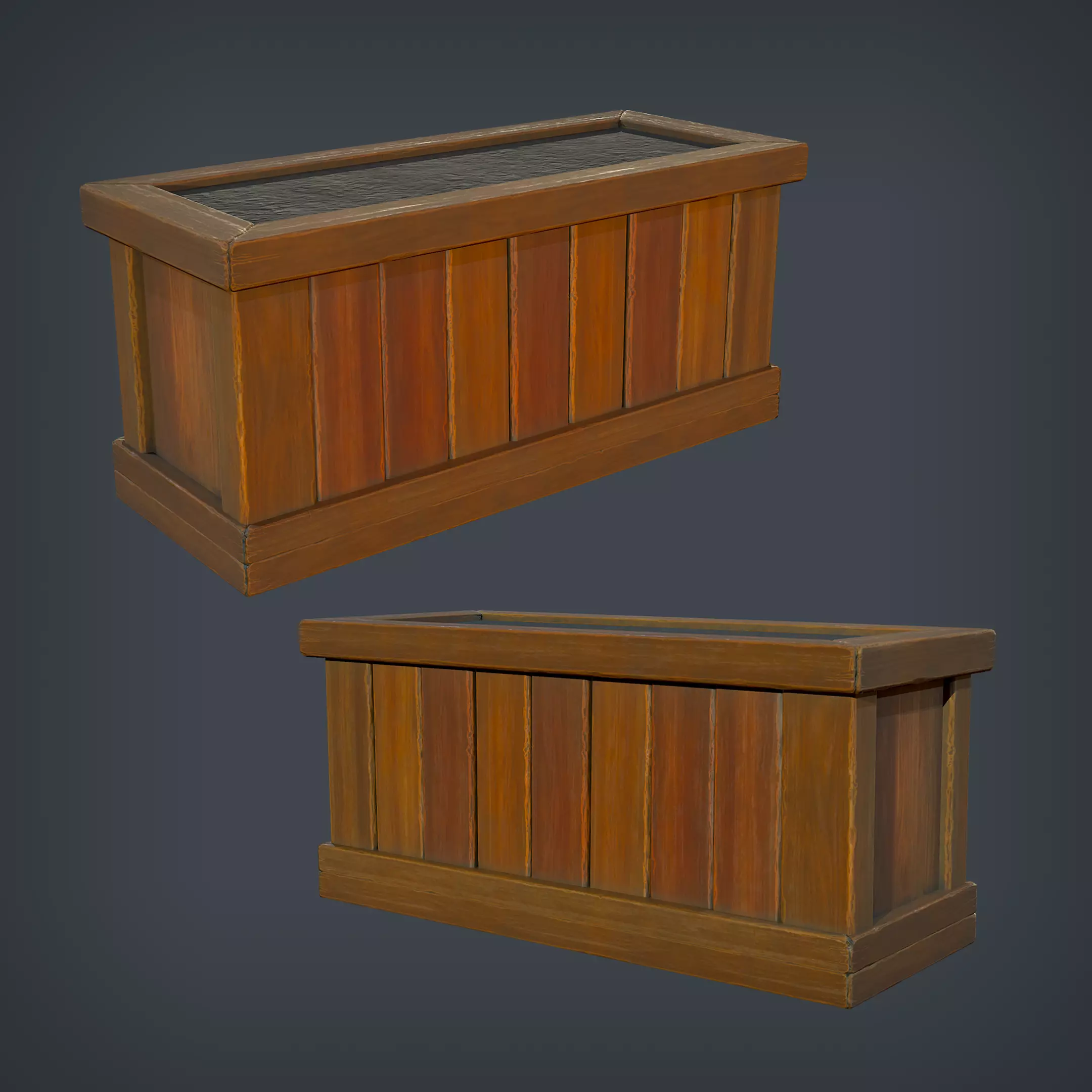 Wooden Planter Low-poly 3D model_0