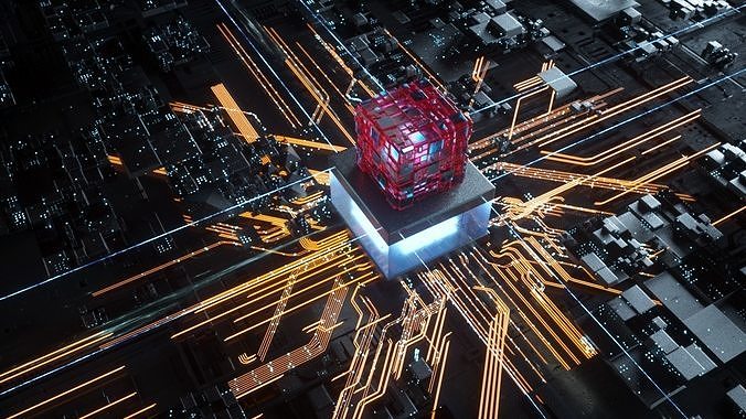 Science and Technology Chip Synthetic Circuit Board 3D model 3D model