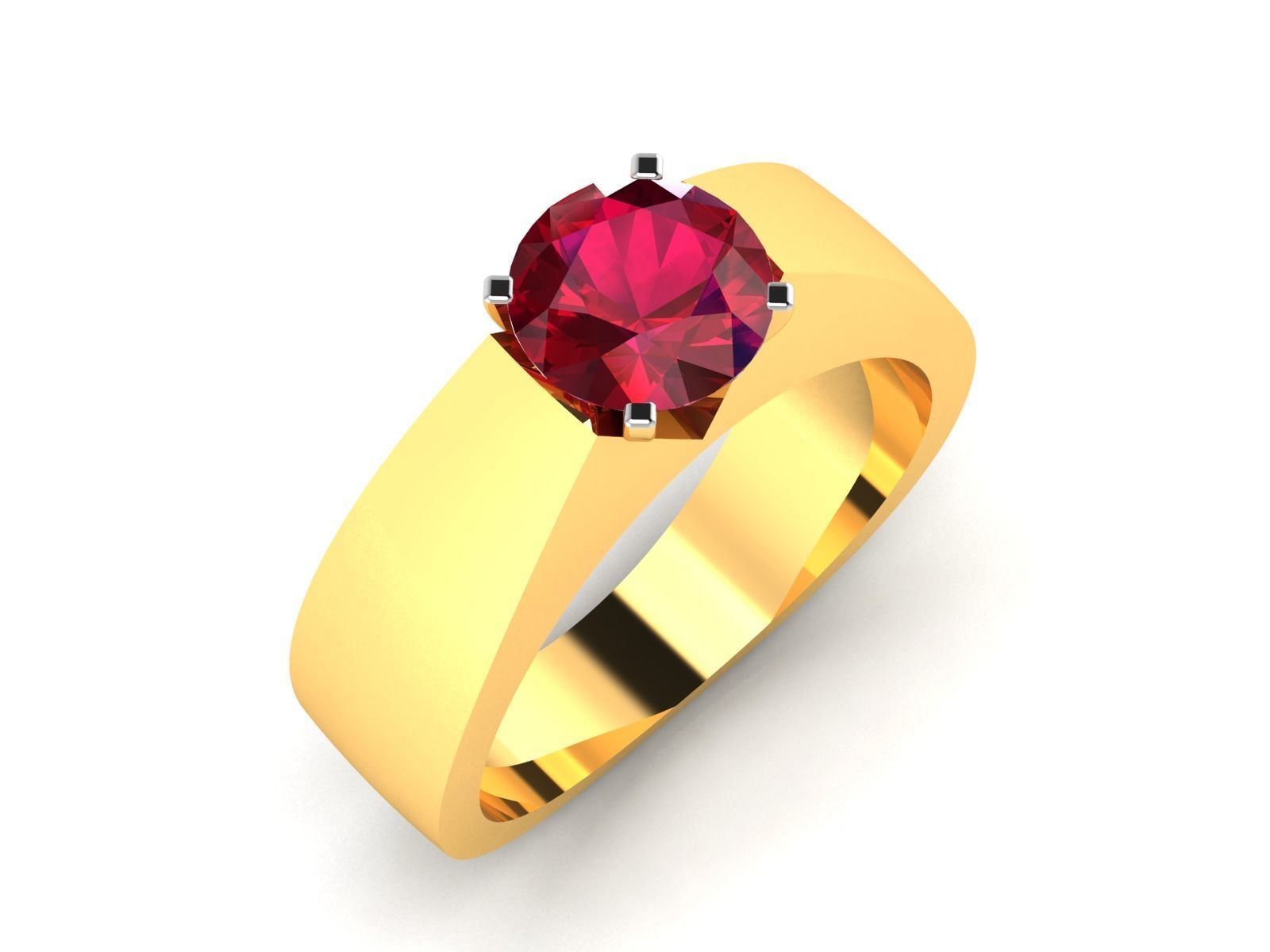 ring-9521 ruby solitaire ring gold 3D print model_1