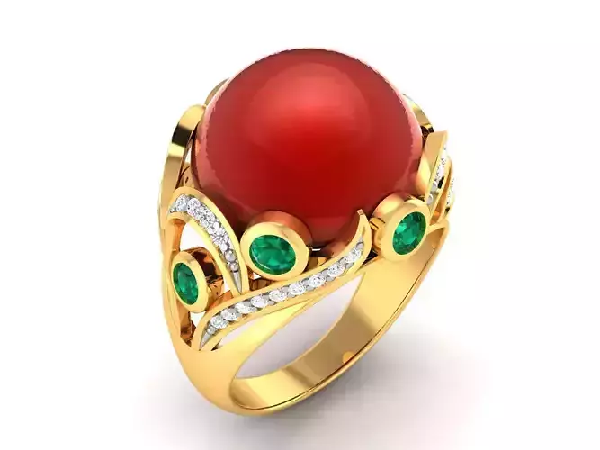 ring-9518 coral and emerald ring