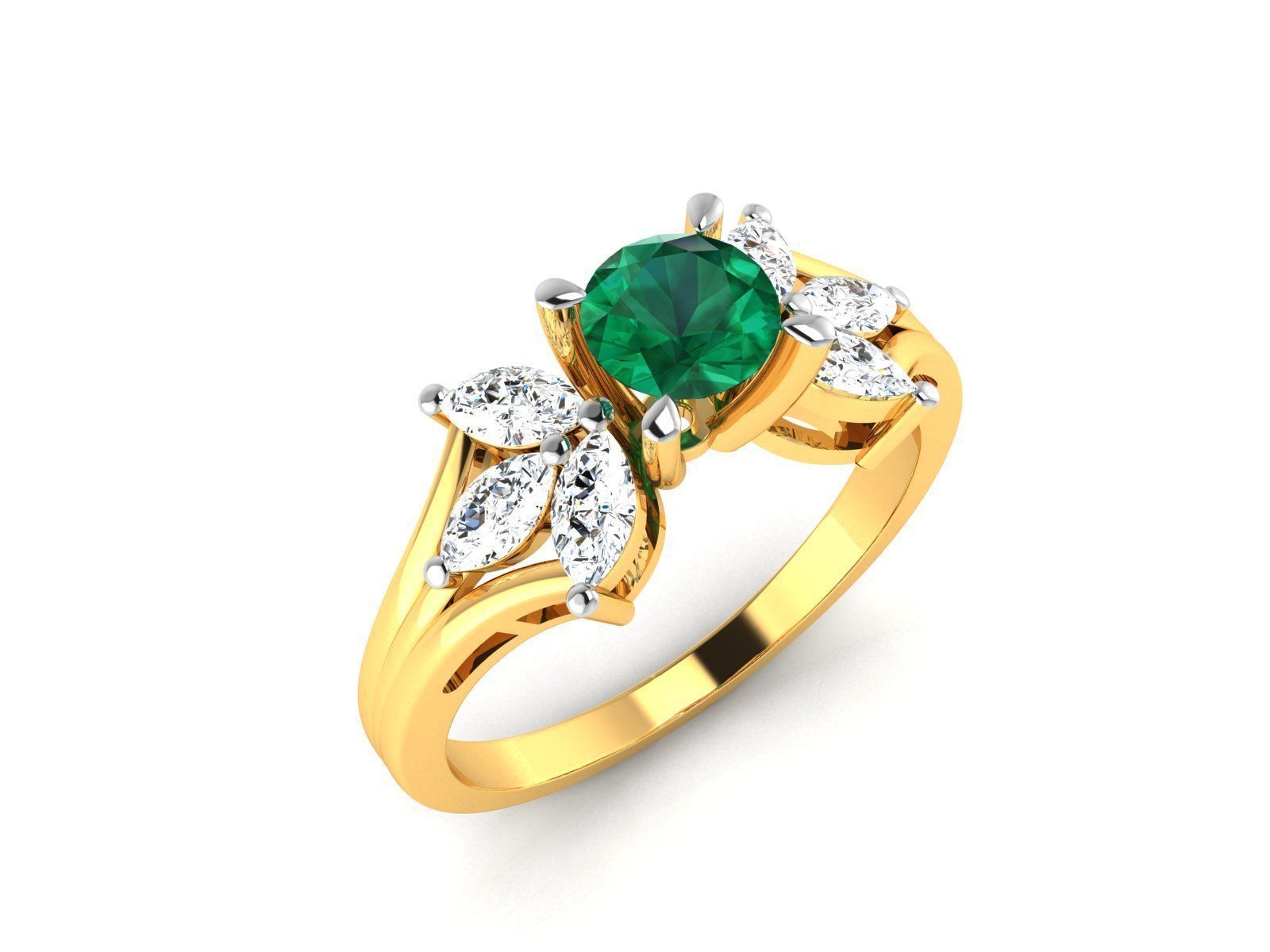ring-9492 emerald and diamond ring 3D print model_1