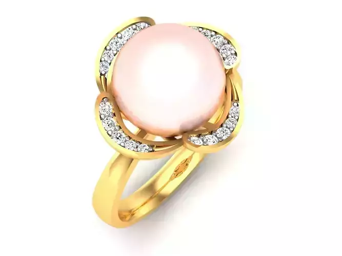 ring-9478 pearl and diamond ring gold