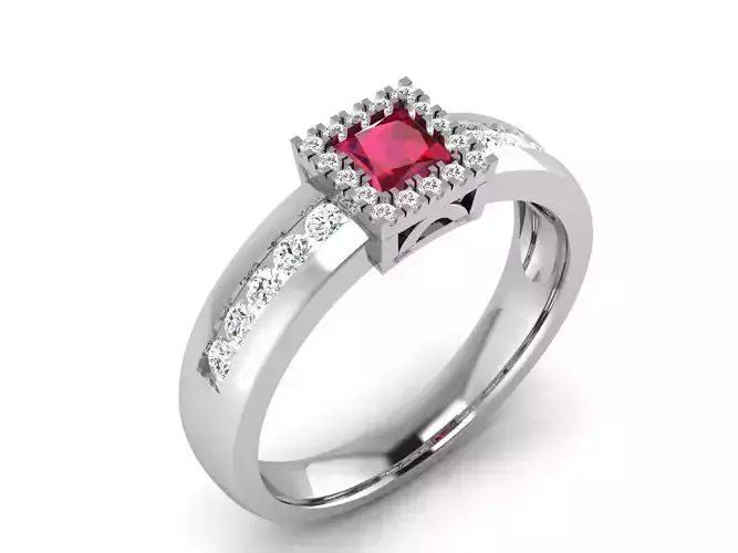 ring-9450 engagement ring with ruby stone and diamonds
