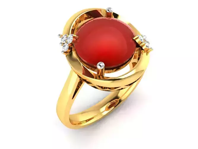 ring-9447 gold ring with coral and diamonds