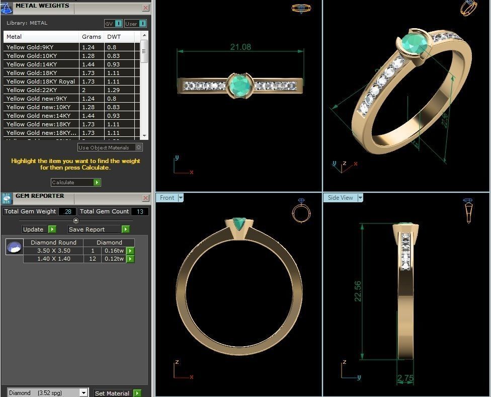 ring-9442 emerald and diamond ring 3D print model_3