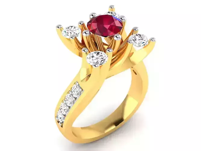 ring-9329 gold ring with ruby stone and diamonds