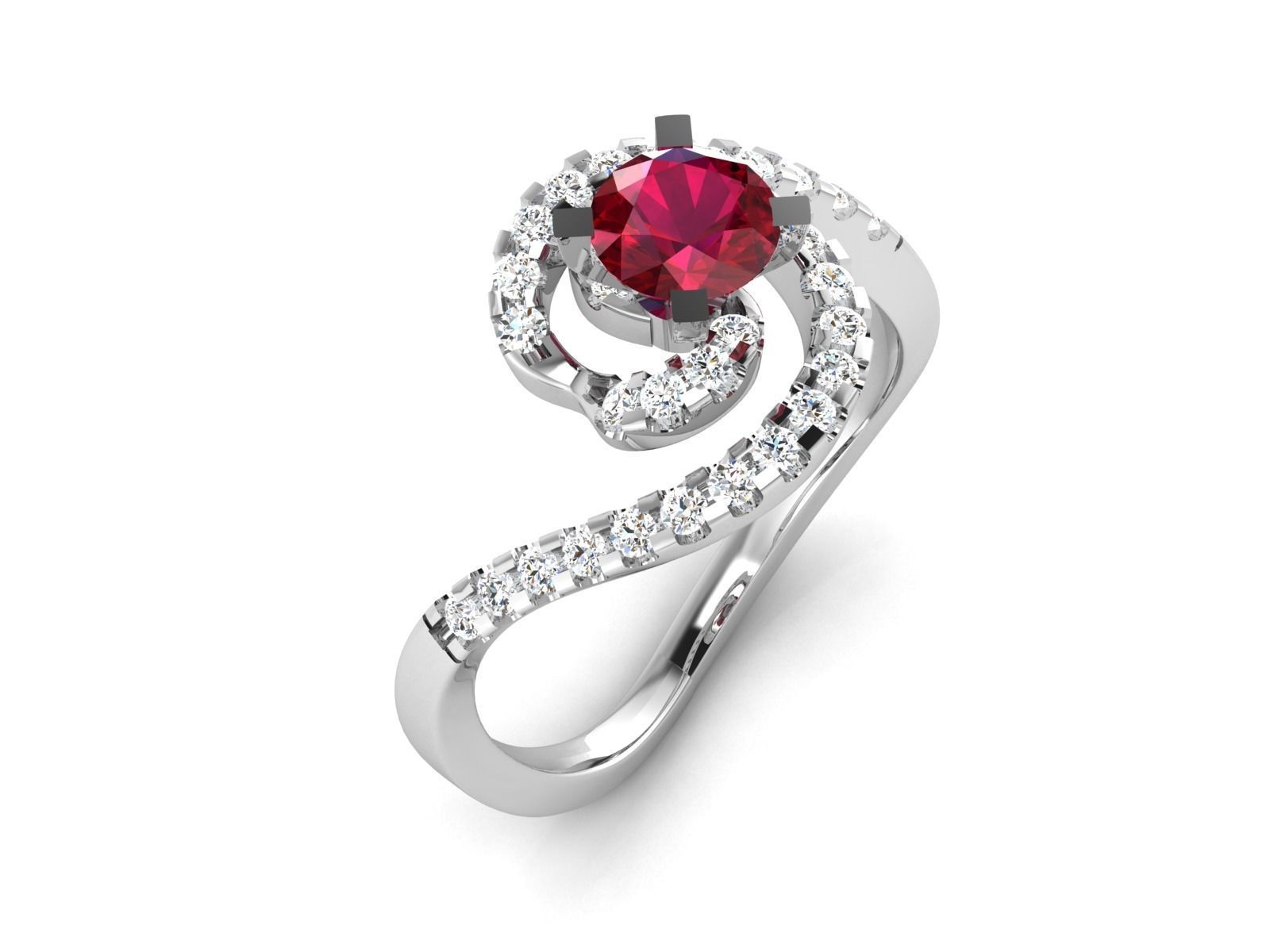 ring-9222 engagement ring with ruby stone and diamonds 3D print model_1