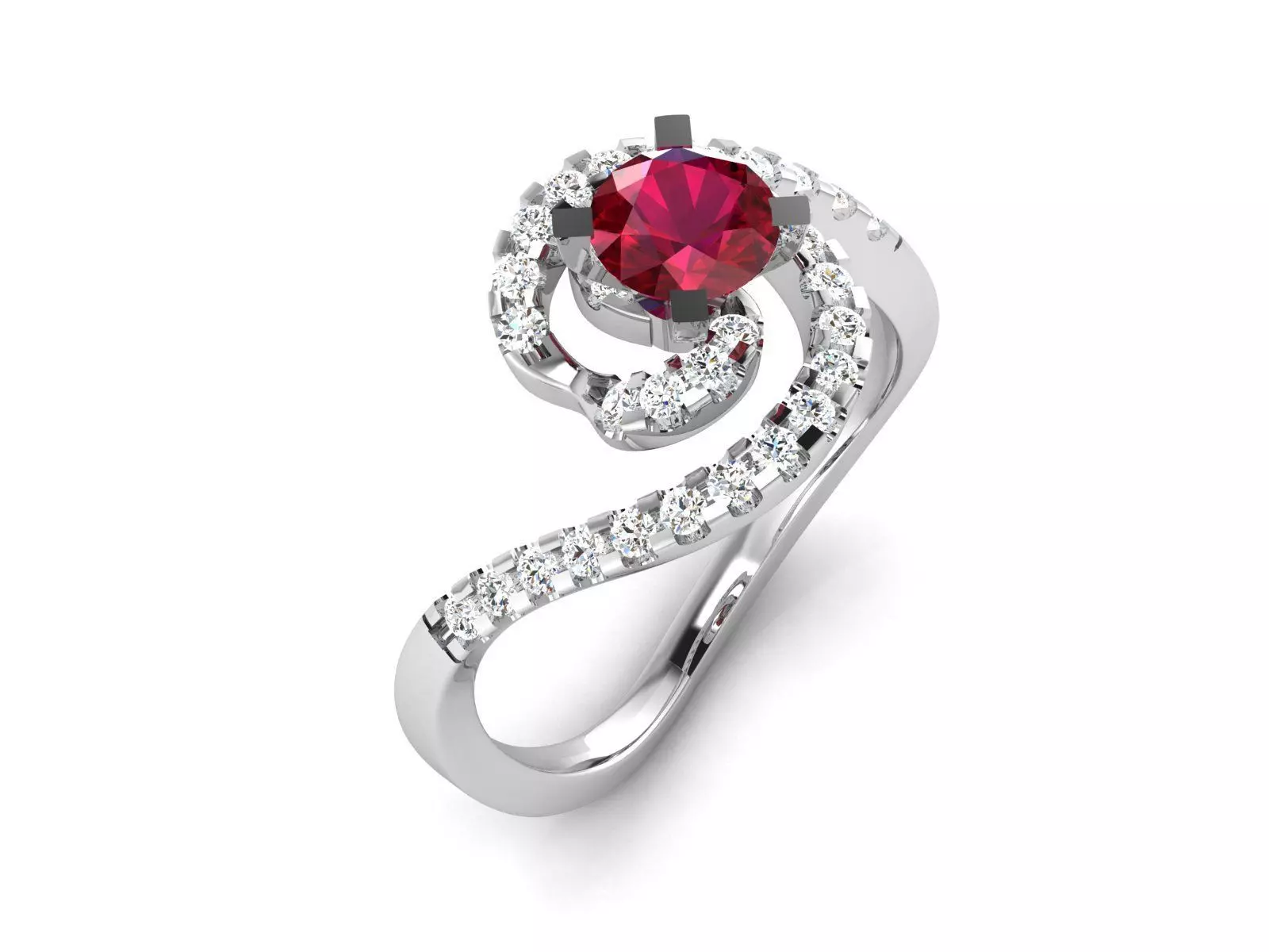ring-9222 engagement ring with ruby stone and diamonds 3D print model_0