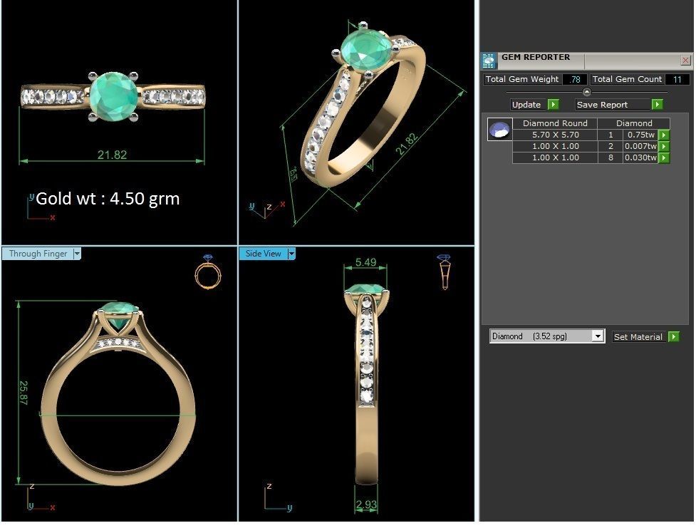ring-9220 emerald and diamond engagement ring 3D print model_8