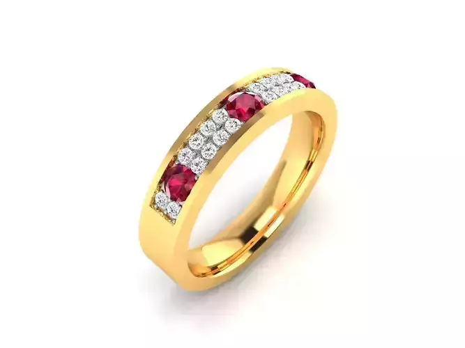 ring-9214 gold ring with ruby stones and diamonds